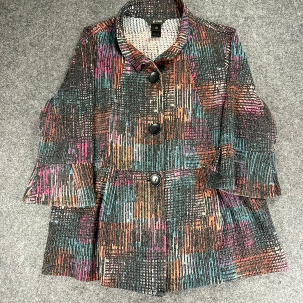 Ali Miles Women's Jacket L Multicolor Button Front 3/4 Bell Sleeve Coat
